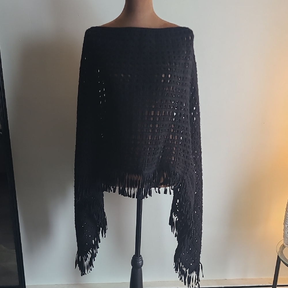Elegant Black Fringe Poncho